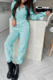 Light Blue Casual Solid Patchwork Hooded Collar Harlan Jumpsuits
