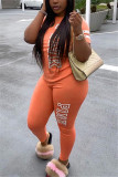Orange Fashion Casual Letter Printed Two-piece Set