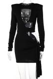 Black Sexy Solid Hollowed Out O Neck Pencil Skirt Dresses