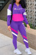 Purple Fashion Sportswear Print Patchwork Zipper Collar Long Sleeve Two Pieces