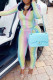 Multicolor Print Patchwork Zipper Zipper Collar Long Sleeve Two Pieces