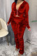 Red Fashion Sexy Adult Pleuche Solid Fold Hooded Collar Long Sleeve Regular Sleeve Regular Two Pieces