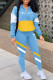 Sky Blue Fashion Sportswear Print Patchwork Zipper Collar Long Sleeve Two Pieces