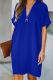 Blue Casual Solid Patchwork V Neck Straight Dresses