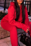 Red Casual Solid Patchwork Hooded Collar Long Sleeve Two Pieces