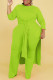 Green Casual Solid Patchwork Slit O Neck Long Sleeve Two Pieces