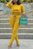 Yellow Casual Print Patchwork O Neck Long Sleeve Two Pieces