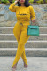 Yellow Casual Print Patchwork O Neck Long Sleeve Two Pieces