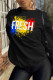Black Casual Daily Print Patchwork O Neck Tops