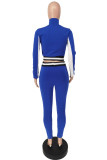 Red Fashion Casual Patchwork Basic Zipper Collar Long Sleeve Two Pieces