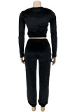 Silver Fashion Casual Solid Basic O Neck Long Sleeve Two Pieces