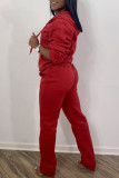 Red Fashion Casual Solid Zipper Hooded Collar Long Sleeve Two Pieces