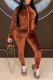 Brown Fashion Casual Solid Basic Zipper Collar Long Sleeve Two Pieces