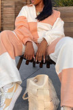 Orange Fashion Casual Solid Patchwork V Neck Long Sleeve Two Pieces