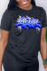 Black Fashion Street Print Patchwork Letter O Neck T-Shirts