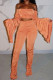 Tangerine Sexy Solid Patchwork Fold Off the Shoulder Long Sleeve Two Pieces