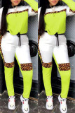 Rose Red Fashion Casual Leopard Patchwork O Neck Long Sleeve Two Pieces
