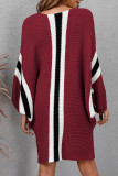 Camel Casual Print Patchwork O Neck Long Sleeve Dresses