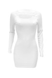 Pink Sexy Casual Solid Hollowed Out O Neck Long Sleeve Dresses