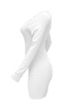 Pink Sexy Casual Solid Hollowed Out O Neck Long Sleeve Dresses