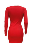 Pink Sexy Casual Solid Hollowed Out O Neck Long Sleeve Dresses