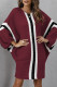 Purplish Red Casual Print Patchwork O Neck Long Sleeve Dresses