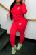 Red Fashion Casual Letter Embroidered Hooded Collar Long Sleeve Two Pieces
