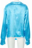 Blue Fashion Casual Solid Basic Turndown Collar Tops