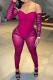 Rose Red Fashion Sexy Patchwork Solid See-through Backless Spaghetti Strap Skinny Jumpsuits