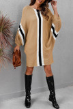 Camel Casual Print Patchwork O Neck Long Sleeve Dresses