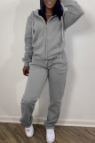 Red Fashion Casual Solid Zipper Hooded Collar Long Sleeve Two Pieces