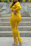 Yellow Casual Print Patchwork O Neck Long Sleeve Two Pieces