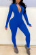 Royal Blue Casual Sportswear Solid Basic Zipper Collar Skinny Jumpsuits