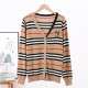 Camel Fashion Celebrities Letter Embroidered Patchwork V Neck Tops