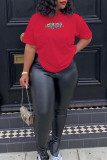 Red Casual Street Print Patchwork O Neck T-Shirts