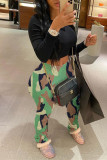 Camouflage Fashion Casual Camouflage Print Fold Skinny High Waist Trousers