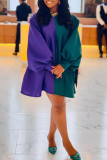 Multicolor Fashion Casual Solid Split Joint O Neck Long Sleeve Plus Size Dresses