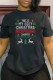 Black Casual Party Print Patchwork Letter O Neck T-Shirts