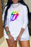 Multicolor Fashion Casual Lips Printed Basic O Neck Long Sleeve Dresses
