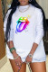 Colour Fashion Casual Lips Printed Basic O Neck Long Sleeve Dresses
