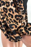 Blue O Neck Long Sleeve Leopard Patchwork