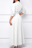 White Fashion Casual Solid Basic Turndown Collar Long Sleeve Dresses