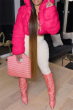 Pink Fashion Casual Solid Cardigan Hooded Collar Outerwear