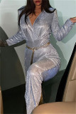 Pink Fashion Casual Solid With Belt V Neck Regular Jumpsuits