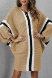 Camel Casual Print Patchwork O Neck Long Sleeve Dresses