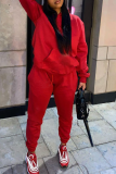 Red Casual Solid Patchwork Hooded Collar Long Sleeve Two Pieces