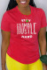 Red Street Daily Print Patchwork Letter O Neck T-Shirts