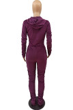 Wine Red Fashion Sexy Adult Pleuche Solid Fold Hooded Collar Long Sleeve Regular Sleeve Regular Two Pieces