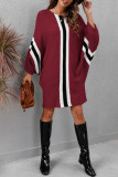 Camel Casual Print Patchwork O Neck Long Sleeve Dresses