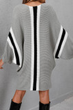 Camel Casual Print Patchwork O Neck Long Sleeve Dresses